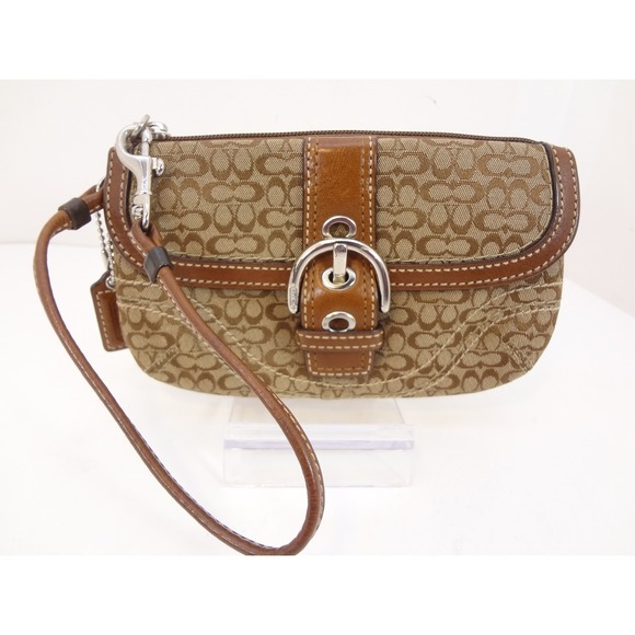 Coach Handbags - Coach Soho Y2K Wristlet Womens Brown Signature Canvas Buckle Flap Monogram